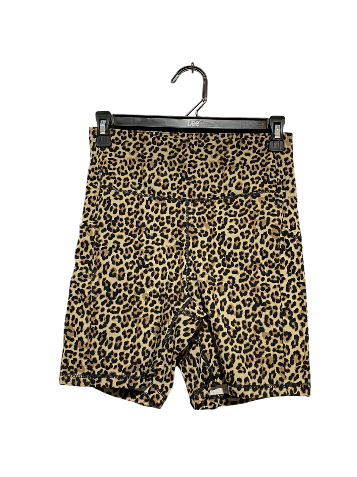 B | S | WAIST 26| B17| HIGH-WAISTED LEOPARD PRINT BIKER SHORTS WITH SIDE POCKETS