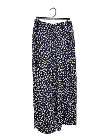 |M| WAIST 28| B17| RELAXED NAVY AND CREAM DITSY FLORAL WIDE-LEG PALAZZO PANTS