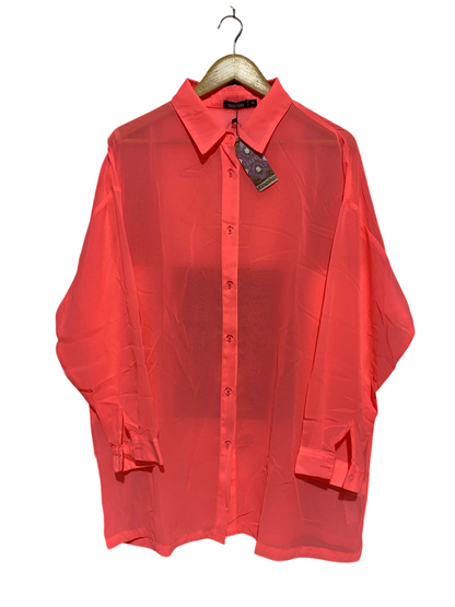 BOOHOO |XL| BUST 25| B18| OVERSIZED NEON CORAL SHEER BUTTON-DOWN SHIRT