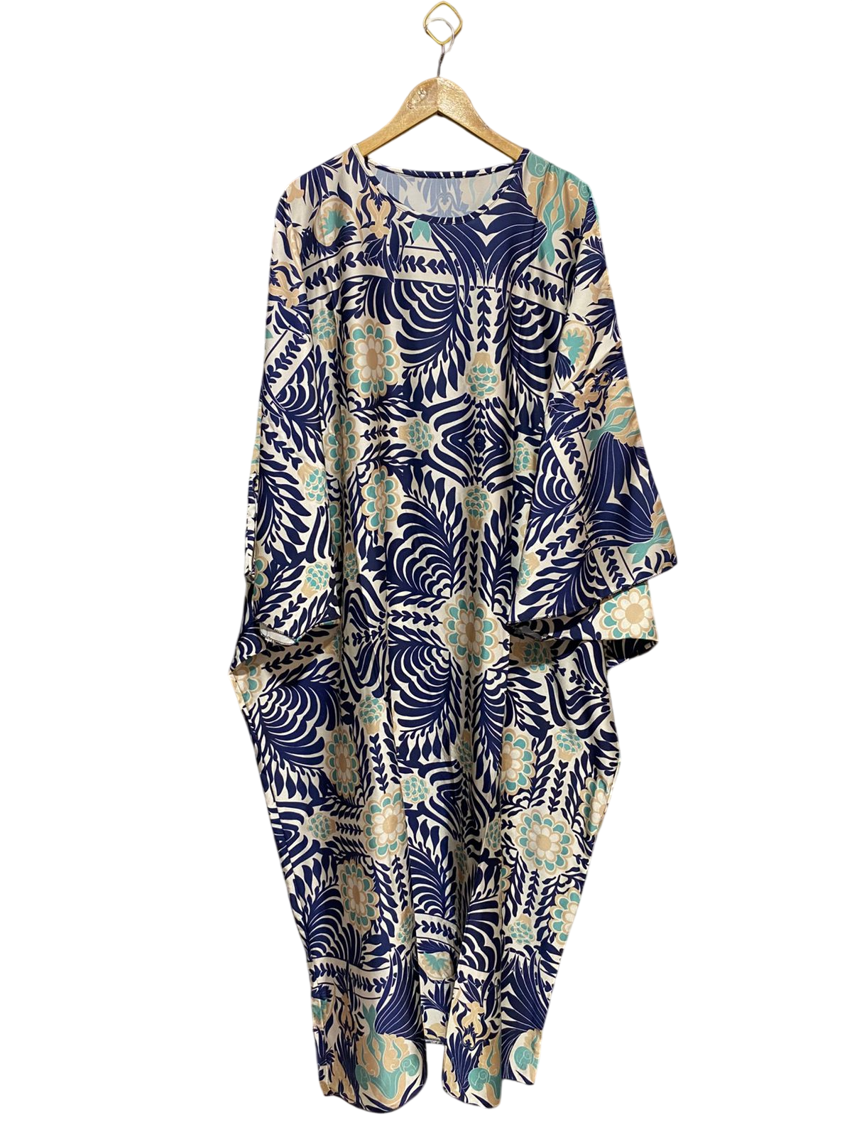 |XL| BUST FREE| B18| BOHEMIAN NAVY AND TEAL FLORAL ARTISAN KAFTAN MAXI DRESS