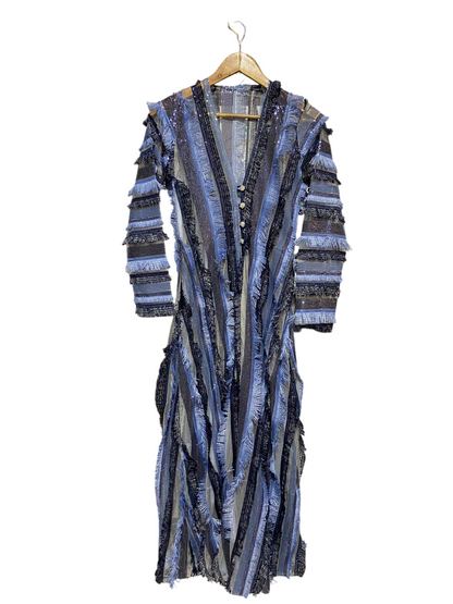 |M| BUST 16| B18| EXQUISITE BOHEMIAN FRINGE AND SEQUIN LONG-LINE KIMONO CARDIGAN