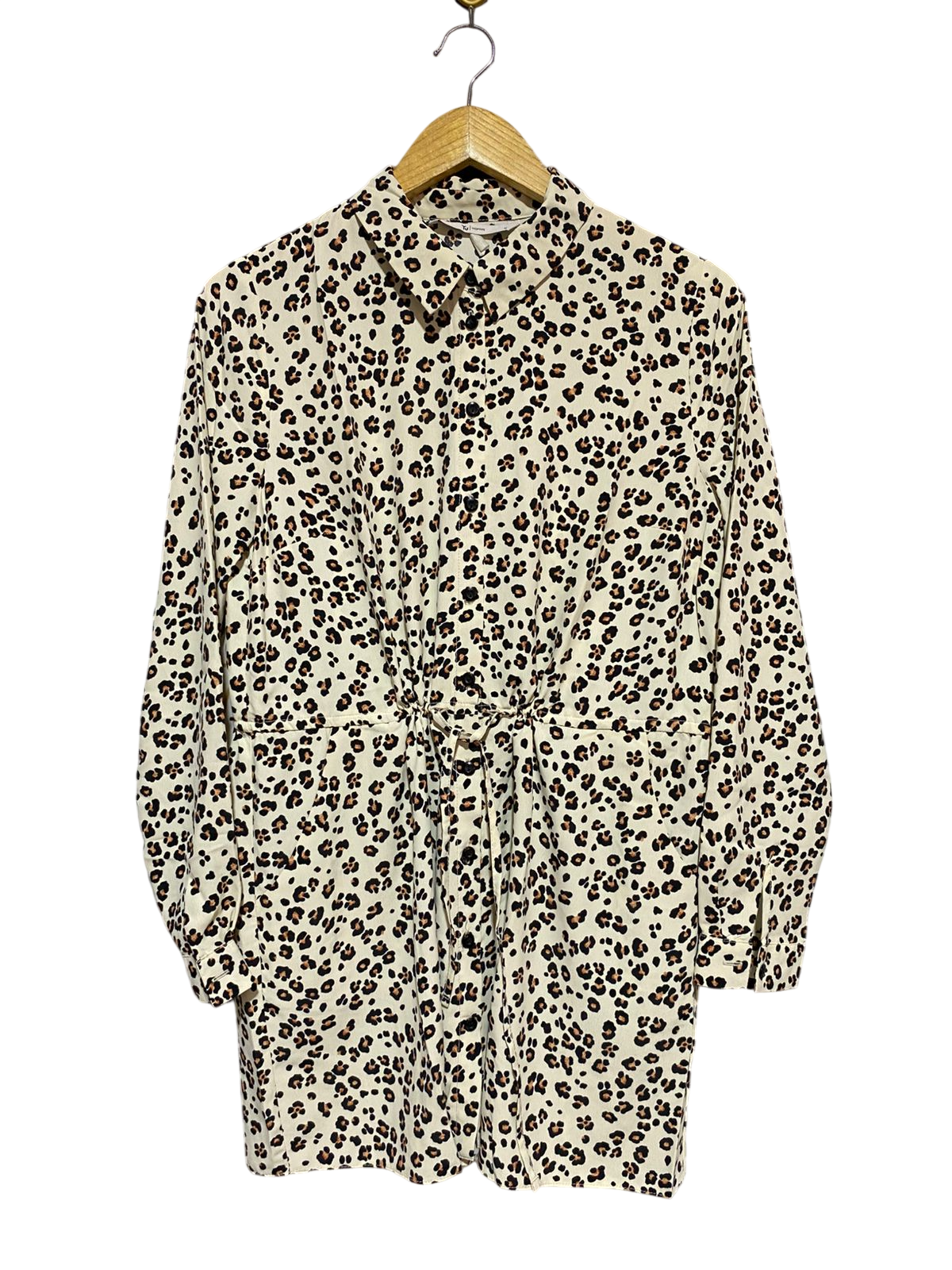 TU WOMAN |L| BUST 19| B18| LEOPARD PRINT BUTTON-DOWN SHIRT DRESS WITH WAIST TIE