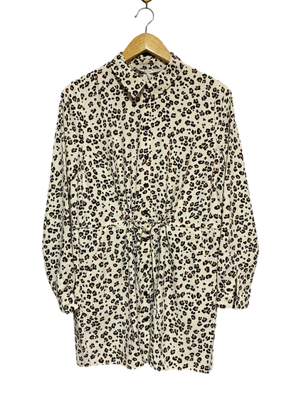 TU WOMAN |L| BUST 19| B18| LEOPARD PRINT BUTTON-DOWN SHIRT DRESS WITH WAIST TIE