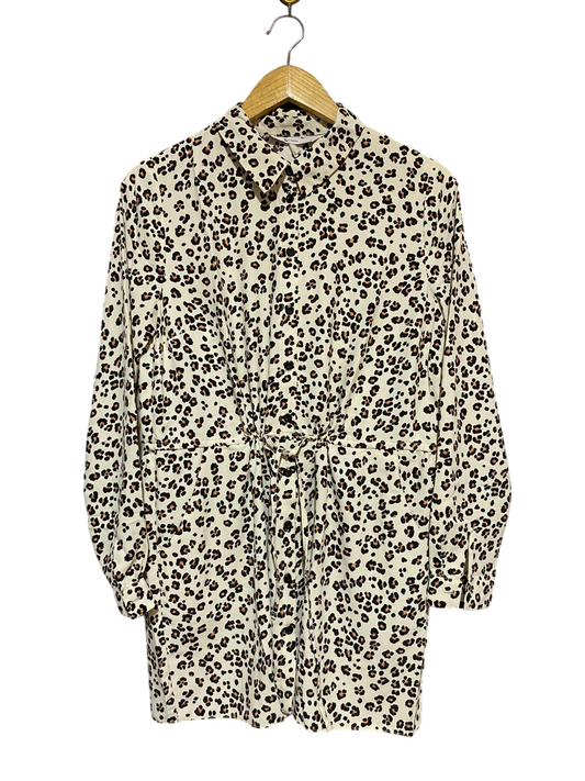 TU WOMAN |L| BUST 19| B18| LEOPARD PRINT BUTTON-DOWN SHIRT DRESS WITH WAIST TIE