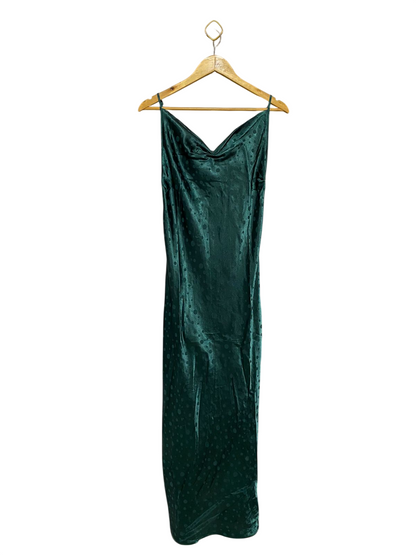NEW LOOK |S| BUST 14| B18| STUNNING EMERALD GREEN SATIN POLKA DOT SLIP DRESS
