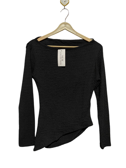 NEW  COLLECTION |M| BUST 17| B18| CHIC BLACK TEXTURED ASYMMETRICAL BOAT-NECK TOP