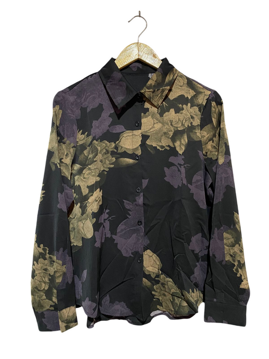 |XL| BUST 22| B18| DARK FLORAL BUTTON-DOWN BLOUSE
