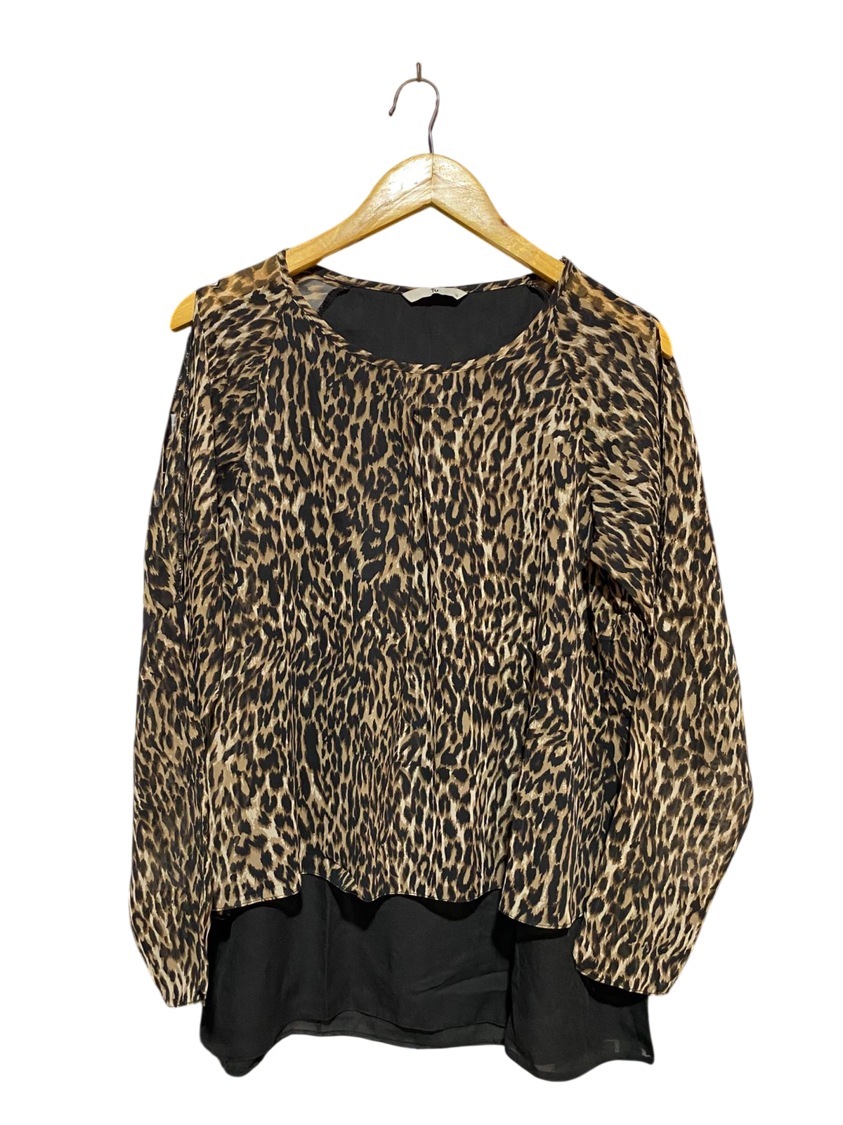 TU |L| BUST 20| B18| LEOPARD PRINT LAYERED COLD-SHOULDER TOP