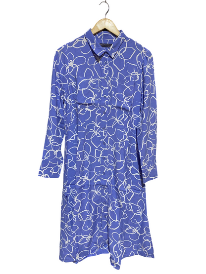 M&S |L| BUST 18| B18| PER UNA PERIWINKLE BLUE FLORAL SHIRT DRESS