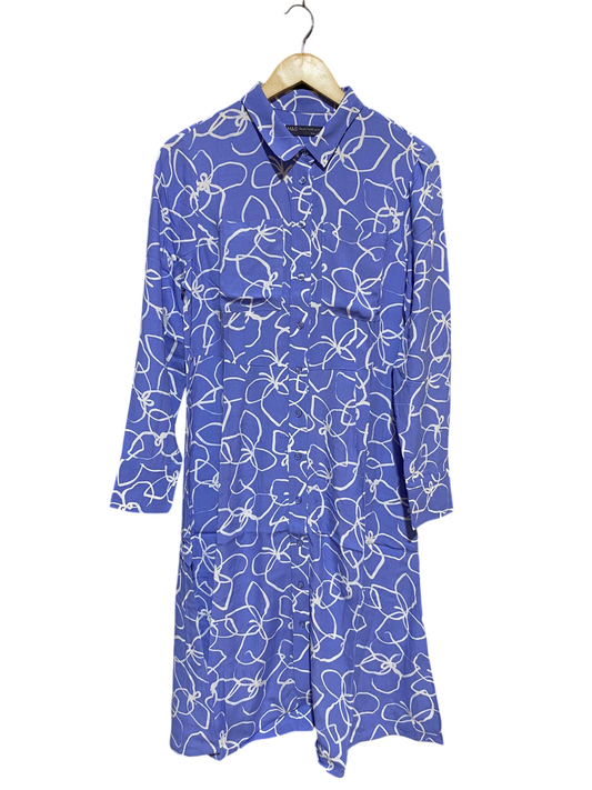 M&S |L| BUST 18| B18| PER UNA PERIWINKLE BLUE FLORAL SHIRT DRESS
