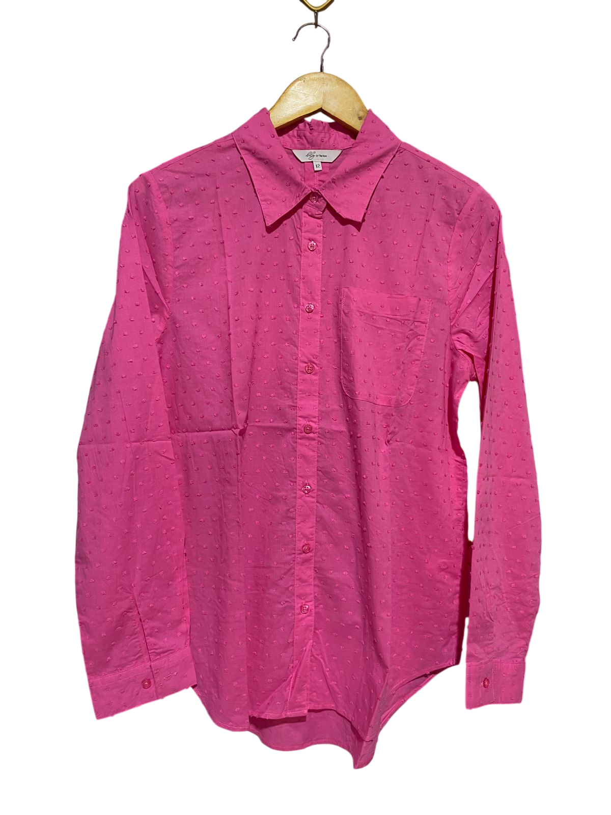 LILY |XL| BUST 20| B18| VIBRANT HOT PINK SWISS DOT BUTTON-DOWN SHIRT