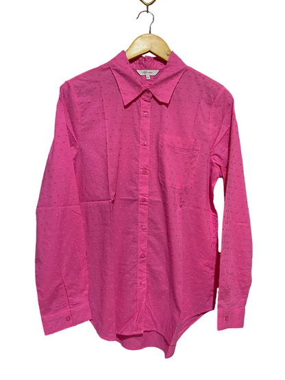 LILY |XL| BUST 20| B18| VIBRANT HOT PINK SWISS DOT BUTTON-DOWN SHIRT