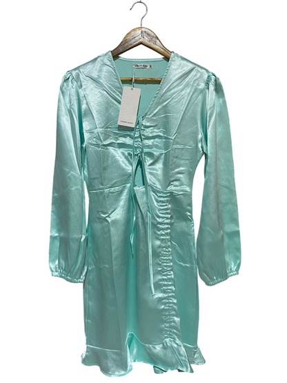 CHERRY KOKO |M| BUST 18| B18| MINT GREEN SATIN RUFFLE MINI DRESS