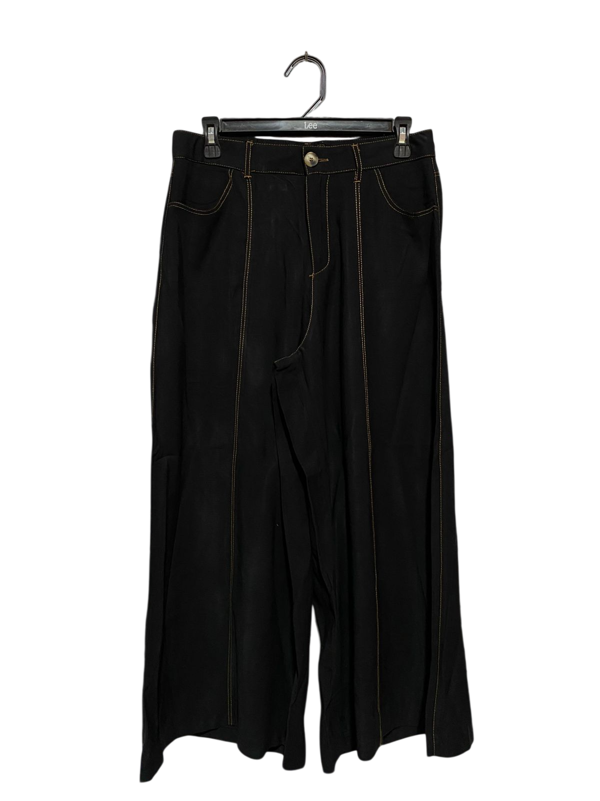 ZARA |L| WAIST 30| B18| CONTRAST STITCH WIDE-LEG CULOTTES IN JET BLACK