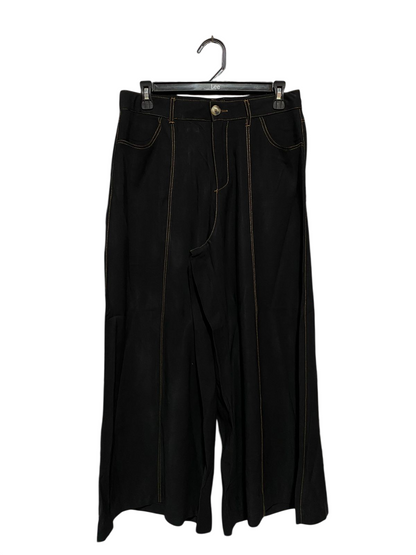 ZARA |L| WAIST 30| B18| CONTRAST STITCH WIDE-LEG CULOTTES IN JET BLACK