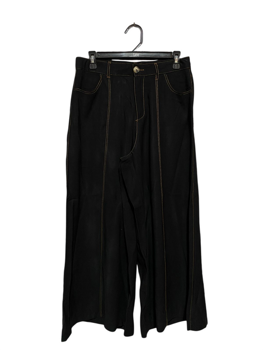 ZARA |L| WAIST 30| B18| CONTRAST STITCH WIDE-LEG CULOTTES IN JET BLACK