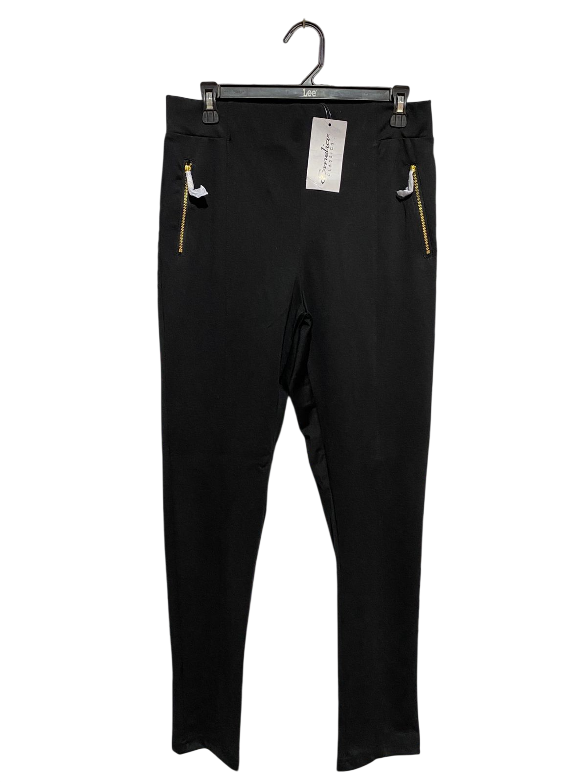 EMELIAX |L| WAIST 31| B18| HIGH-WAISTED SLIM FIT TROUSERS WITH GOLD ZIPPER DETAILS