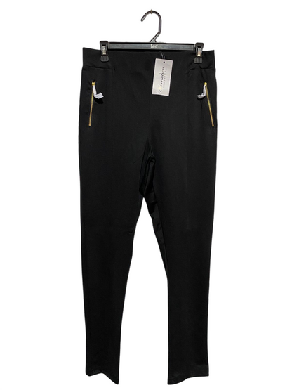 EMELIAX |L| WAIST 31| B18| HIGH-WAISTED SLIM FIT TROUSERS WITH GOLD ZIPPER DETAILS