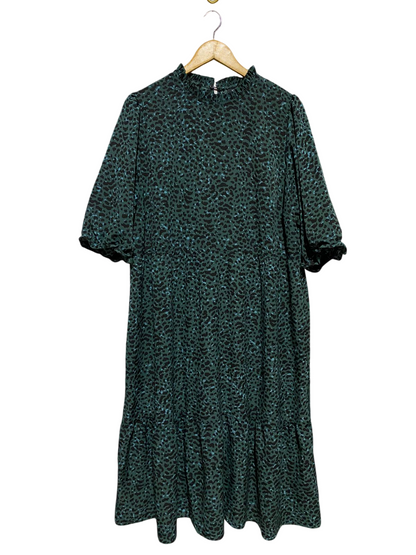 NEW LOOK CURVES |XL| BUST 22| B18| CHIC DARK EMERALD LEOPARD PRINT SMOCK DRESS