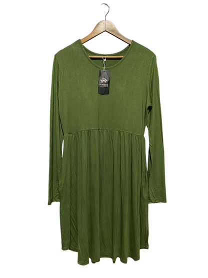 |XL| BUST 19| B18|  CHIC OLIVE GREEN LONG-SLEEVE EMPIRE WAIST DRESS