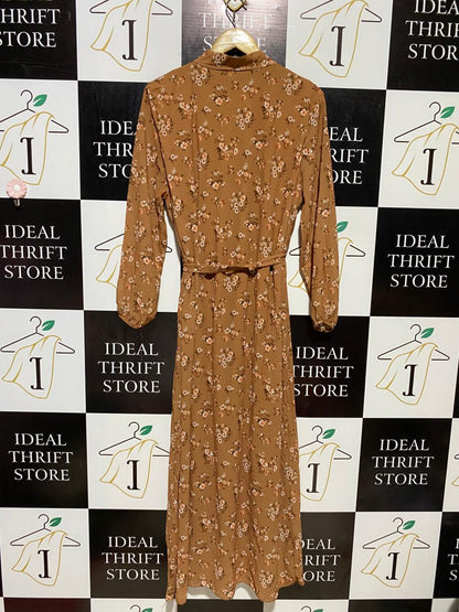 |M| BUST 18| B18 | RETRO FLORAL MAXI DRESS WITH WAIST TIE