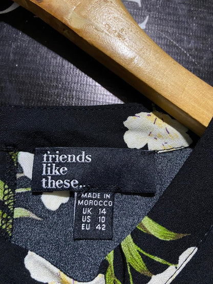 FRIENDS LIKE THESE |L| BUST 19| B18| ELEGANT BLACK FLORAL MIDI DRESS WITH KEYHOLE DETAIL