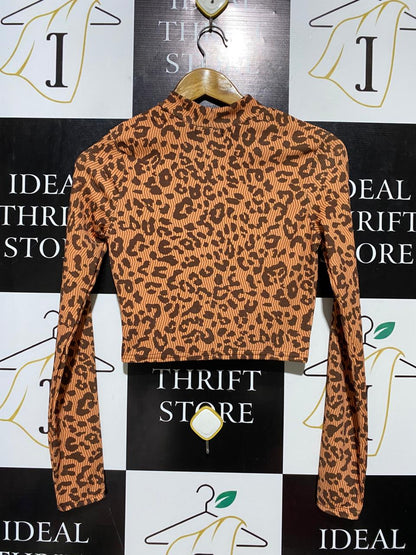 MISS BLUSH |S| BUST 15| B18| CHIC LEOPARD PRINT MOCK NECK CROP TOP