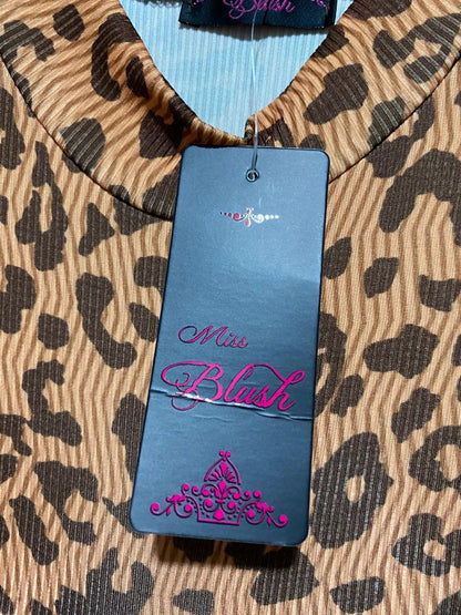 MISS BLUSH |S| BUST 15| B18| CHIC LEOPARD PRINT MOCK NECK CROP TOP