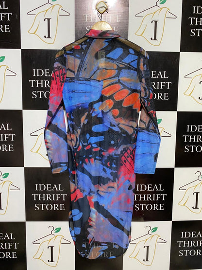 RIVER ISLAND |L| BUST 18| B18|  VIBRANT BUTTERFLY PRINT MESH SHIRT DRESS