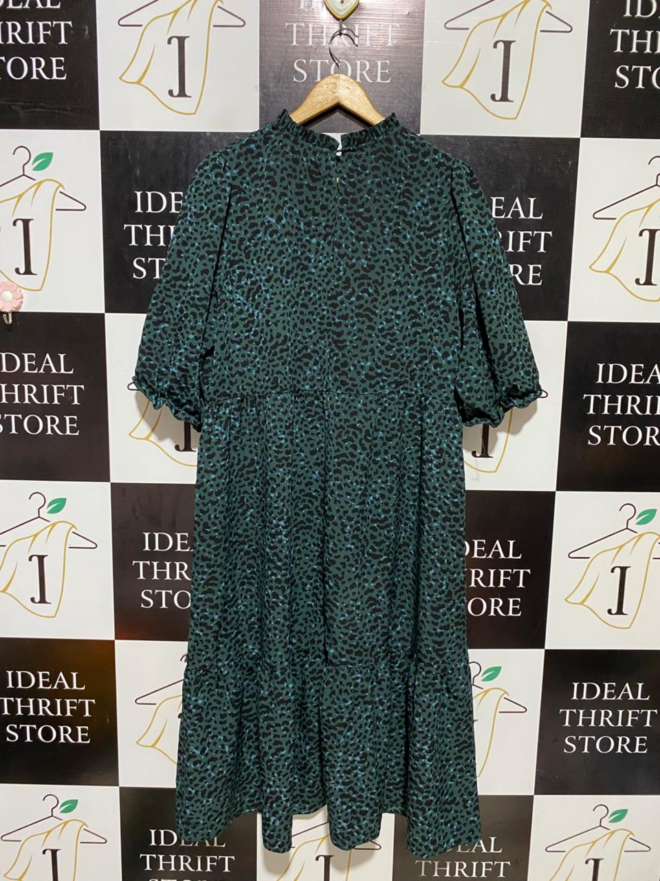 NEW LOOK CURVES |XL| BUST 22| B18| CHIC DARK EMERALD LEOPARD PRINT SMOCK DRESS