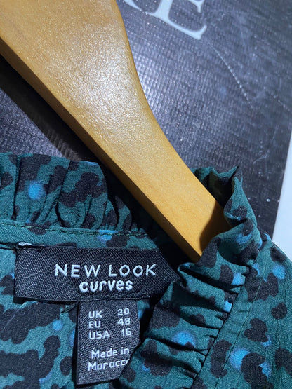 NEW LOOK CURVES |XL| BUST 22| B18| CHIC DARK EMERALD LEOPARD PRINT SMOCK DRESS