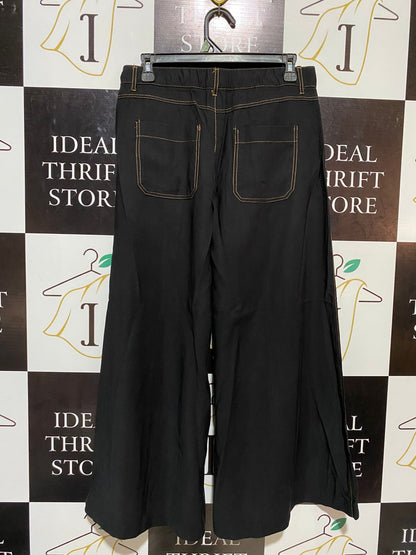 ZARA |L| WAIST 30| B18| CONTRAST STITCH WIDE-LEG CULOTTES IN JET BLACK