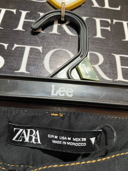 ZARA |L| WAIST 30| B18| CONTRAST STITCH WIDE-LEG CULOTTES IN JET BLACK