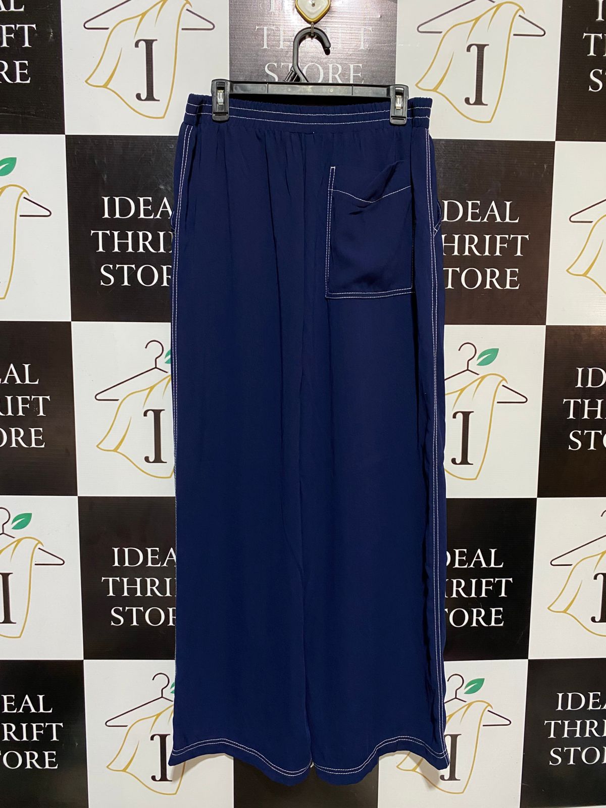 GEORGE |L| WAIST 31| B18| NAVY BLUE CONTRAST STITCH WIDE-LEG PANTS