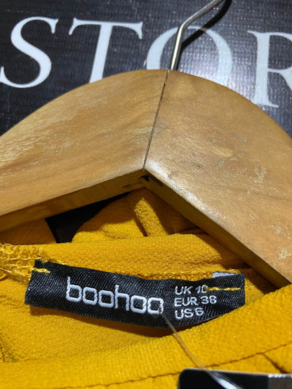 BOOHOO |XL| BUST 20| B18| MUSTARD YELLOW FRILLED HIGH-NECK SHIFT DRESS