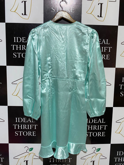 CHERRY KOKO |M| BUST 18| B18| MINT GREEN SATIN RUFFLE MINI DRESS