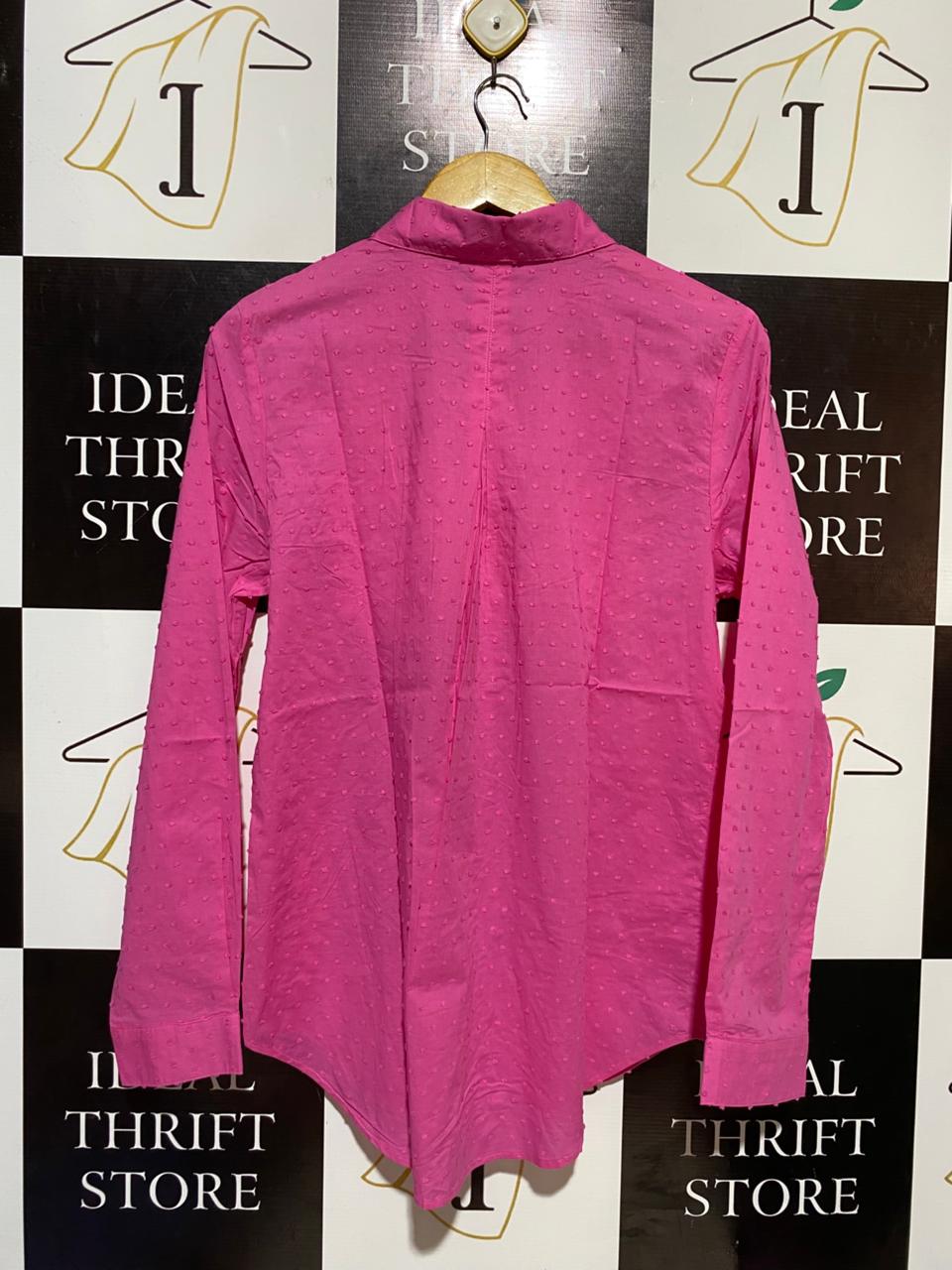 LILY |XL| BUST 20| B18| VIBRANT HOT PINK SWISS DOT BUTTON-DOWN SHIRT