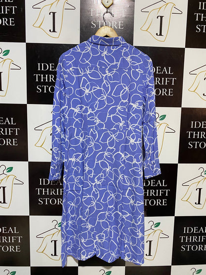M&S |L| BUST 18| B18| PER UNA PERIWINKLE BLUE FLORAL SHIRT DRESS