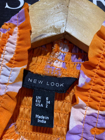 NEW LOOK |M| BUST 16| B18| VIBRANT ORANGE AND LILAC FLORAL SMOCKED MIDI DRESS