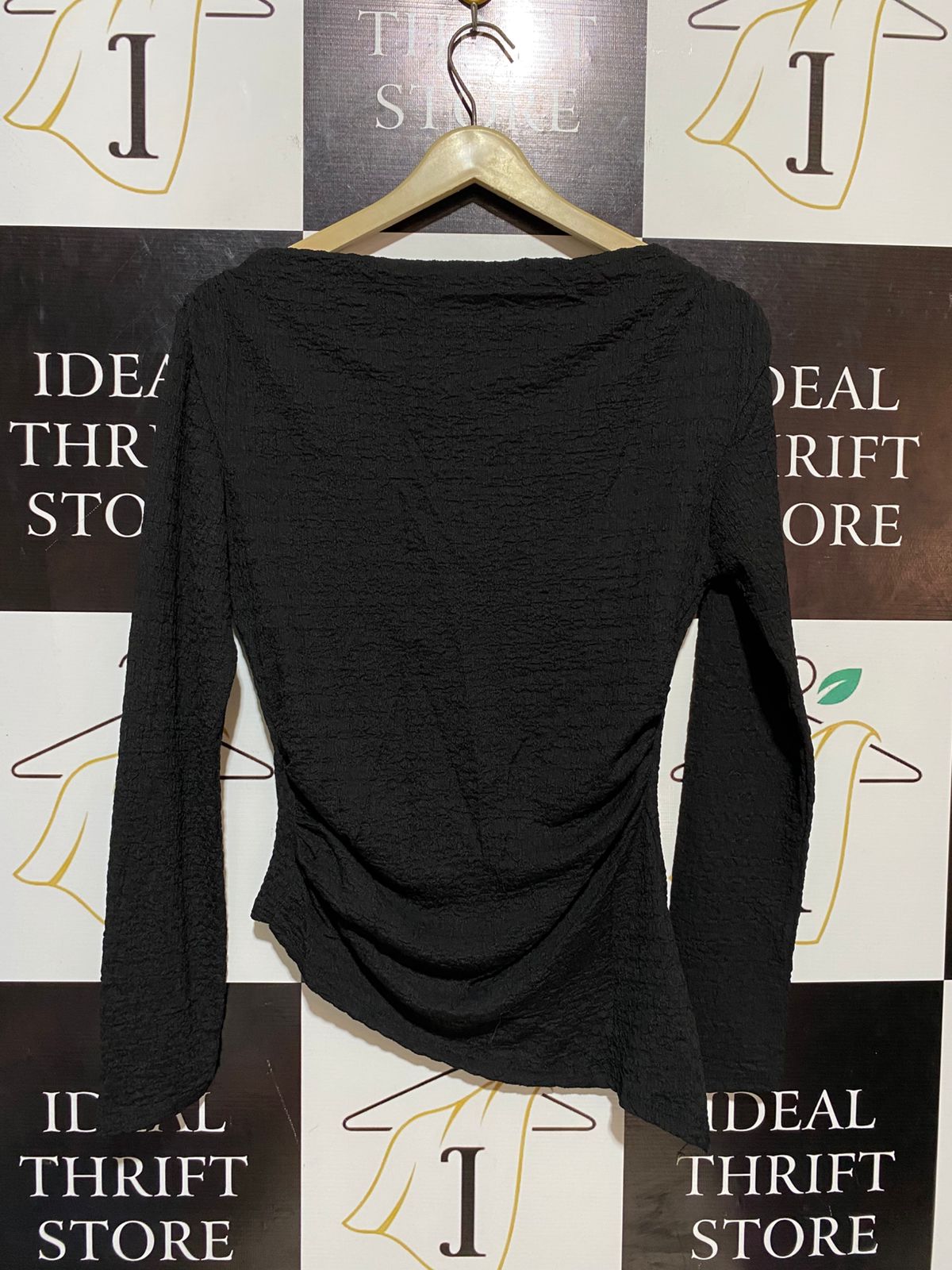 NEW  COLLECTION |M| BUST 17| B18| CHIC BLACK TEXTURED ASYMMETRICAL BOAT-NECK TOP