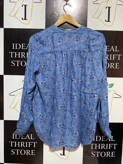 H&M | XL| BUST 22| B18| BLUE FLORAL HENLEY BLOUSE WITH HI-LOW HEM