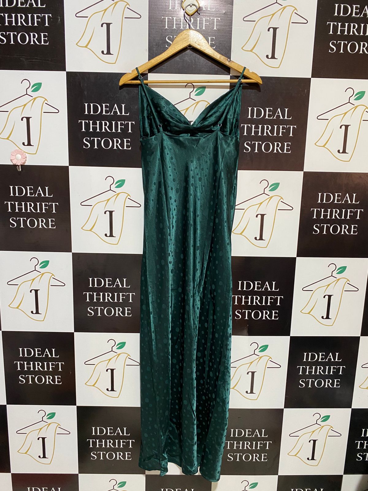 NEW LOOK |S| BUST 14| B18| STUNNING EMERALD GREEN SATIN POLKA DOT SLIP DRESS