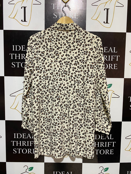 TU WOMAN |L| BUST 19| B18| LEOPARD PRINT BUTTON-DOWN SHIRT DRESS WITH WAIST TIE
