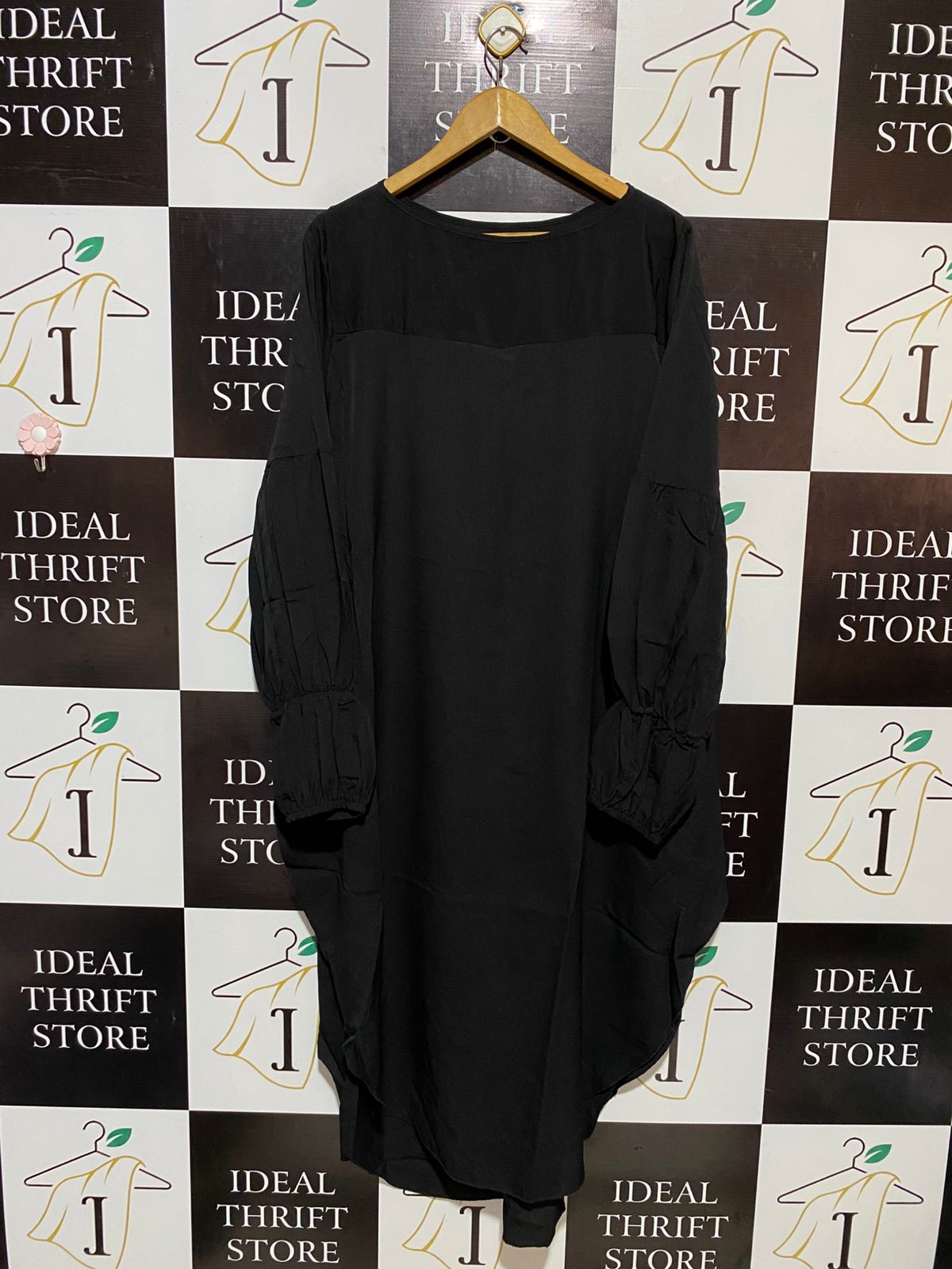 SHEIN |XL| BUST 22| B18| ELEGANT JET BLACK HI-LOW OVERSIZED TUNIC WITH PUFF SLEEVES