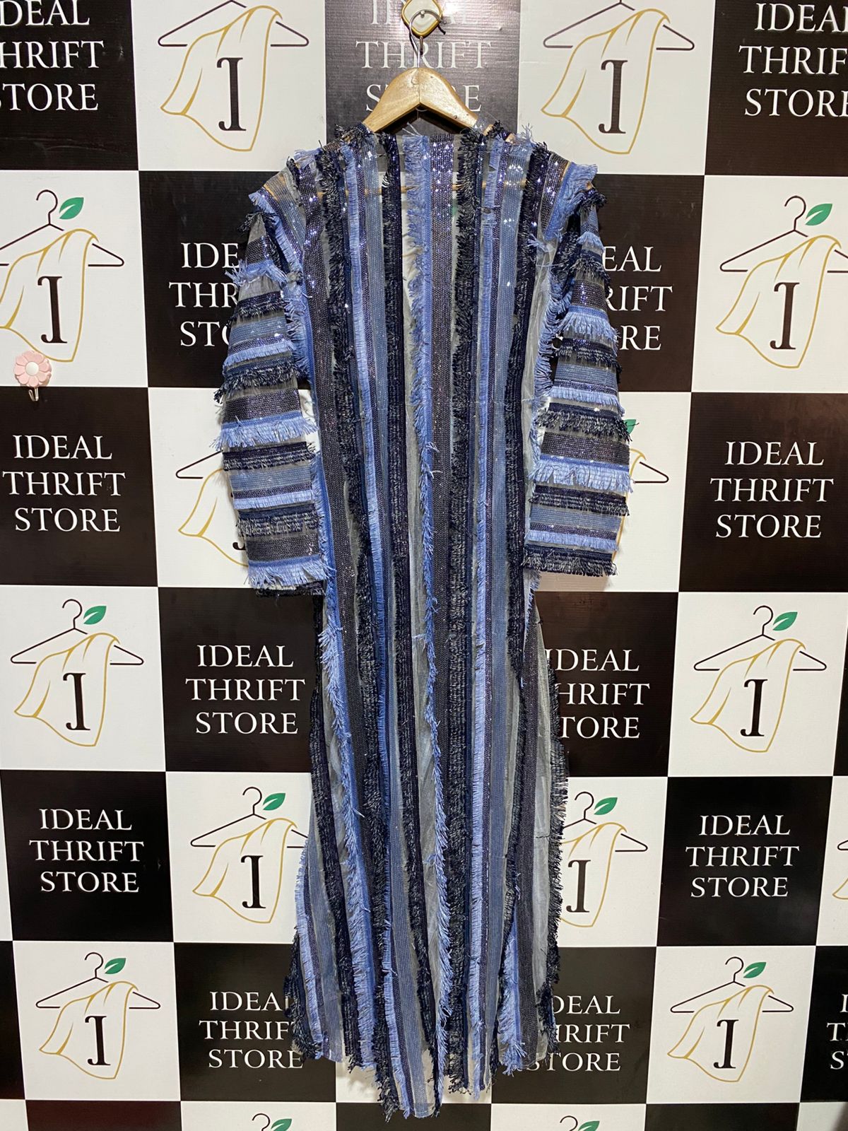 |M| BUST 16| B18| EXQUISITE BOHEMIAN FRINGE AND SEQUIN LONG-LINE KIMONO CARDIGAN