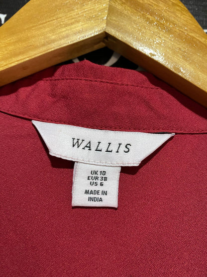 WALLIS |M| BUST 17| B18| SOPHISTICATED DEEP BERRY RED BUTTON-DOWN TIERED MIDI SHIRT DRESS