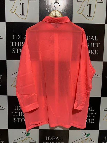 BOOHOO |XL| BUST 25| B18| OVERSIZED NEON CORAL SHEER BUTTON-DOWN SHIRT