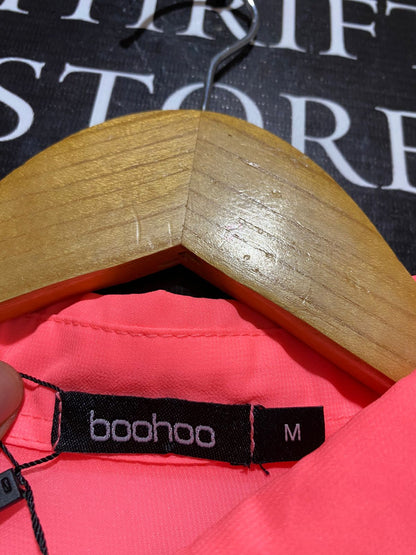 BOOHOO |XL| BUST 25| B18| OVERSIZED NEON CORAL SHEER BUTTON-DOWN SHIRT