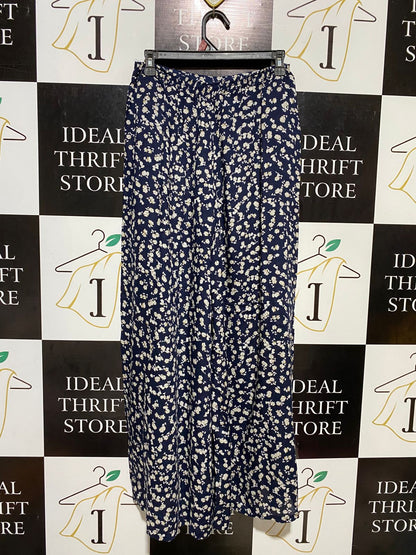 |M| WAIST 28| B17| RELAXED NAVY AND CREAM DITSY FLORAL WIDE-LEG PALAZZO PANTS