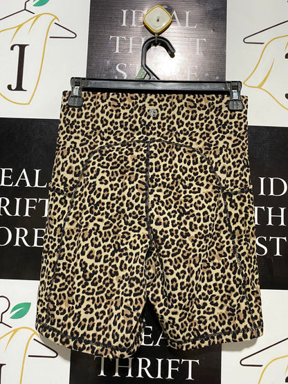 B | S | WAIST 26| B17| HIGH-WAISTED LEOPARD PRINT BIKER SHORTS WITH SIDE POCKETS